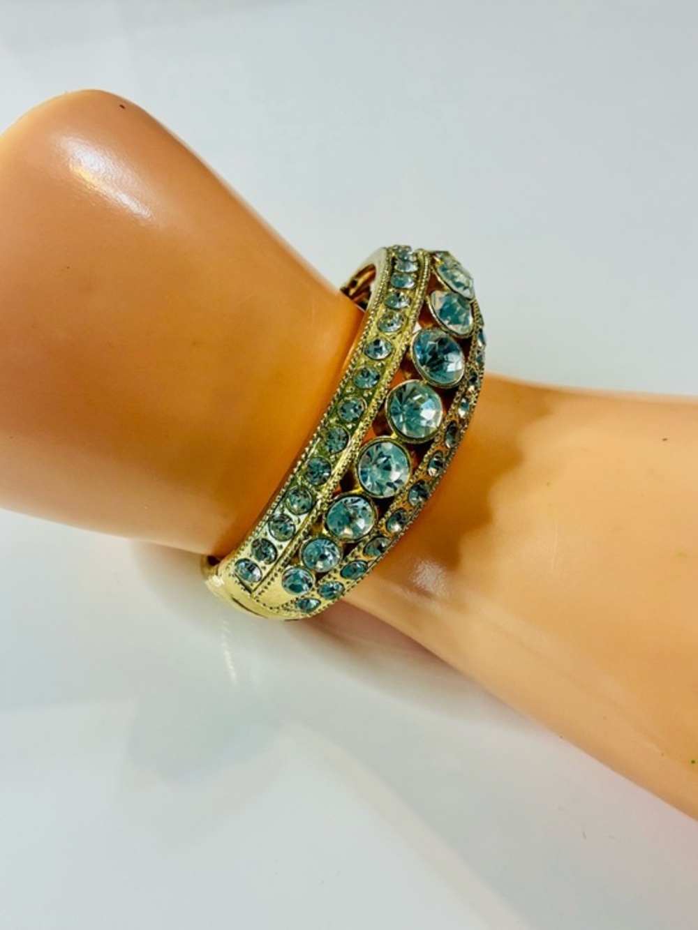 Gold and Clear Crystal Bangle Bracelet Heavy Cocktail Stackable